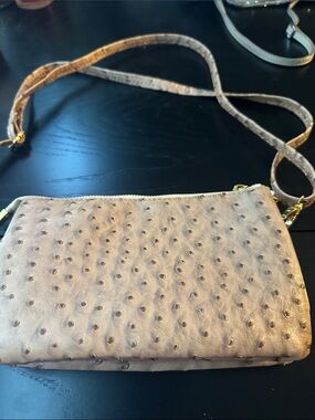 Neutral Ostrich-Texture Crossbody Bag - Women